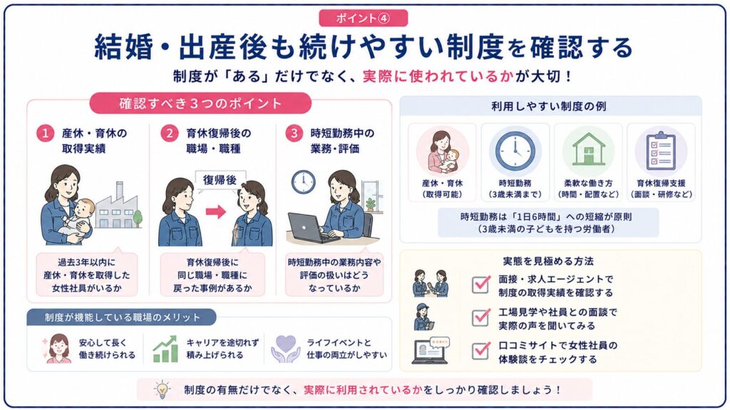 産休育休や時短勤務制度の見極め方を整理した図解