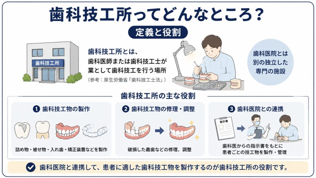 歯科技工所の定義と役割を簡潔に示した図解
