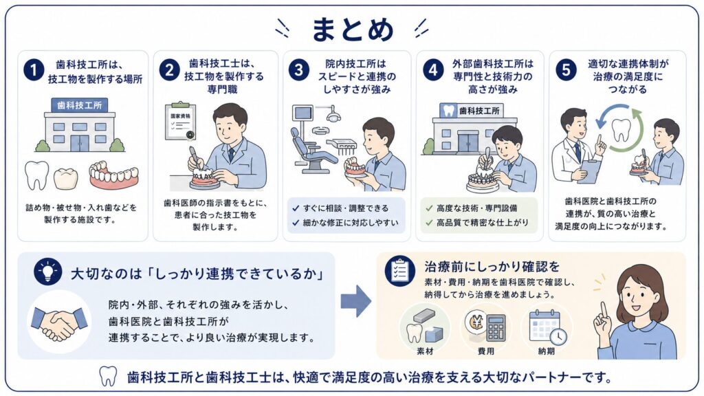歯科技工所と歯科技工士の特徴をまとめた図解