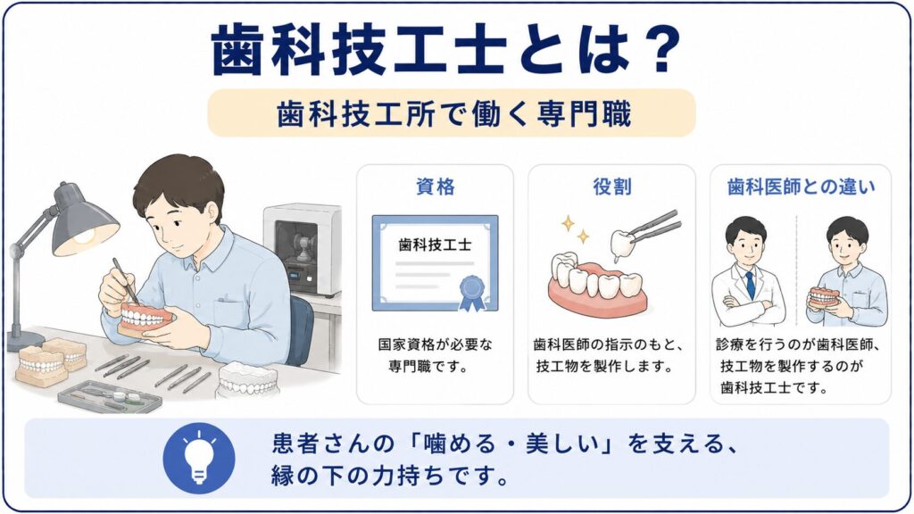 歯科技工士の資格や役割を示した図解