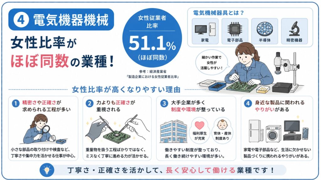 電気機械器具製造業で女性比率が高い理由を示した図解