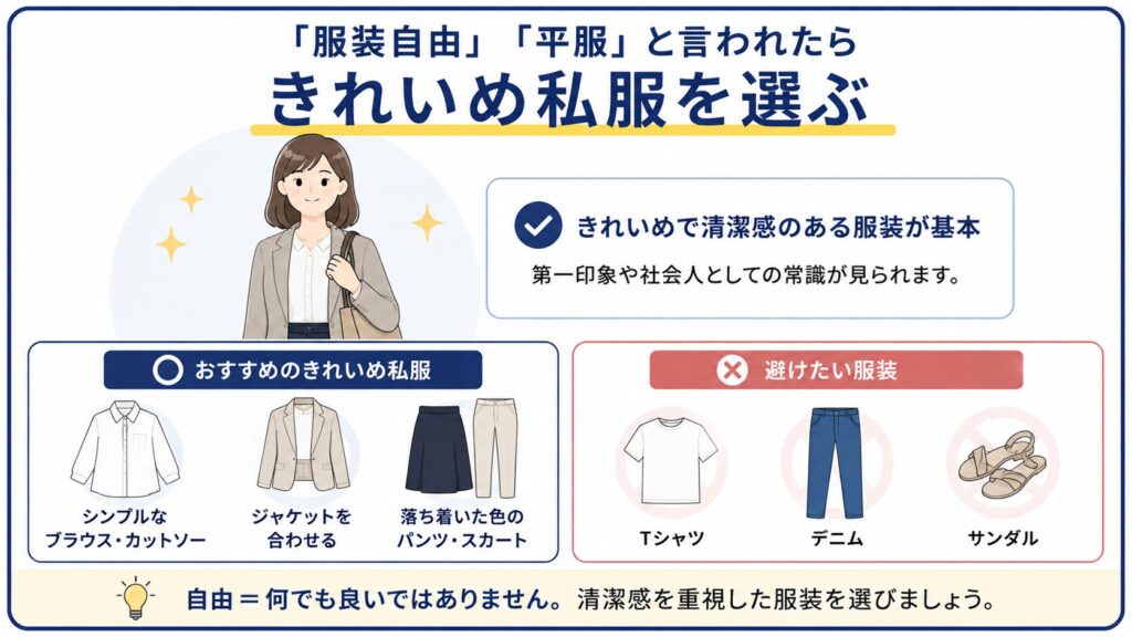 工場面接でおすすめのきれいめ私服を示した図解