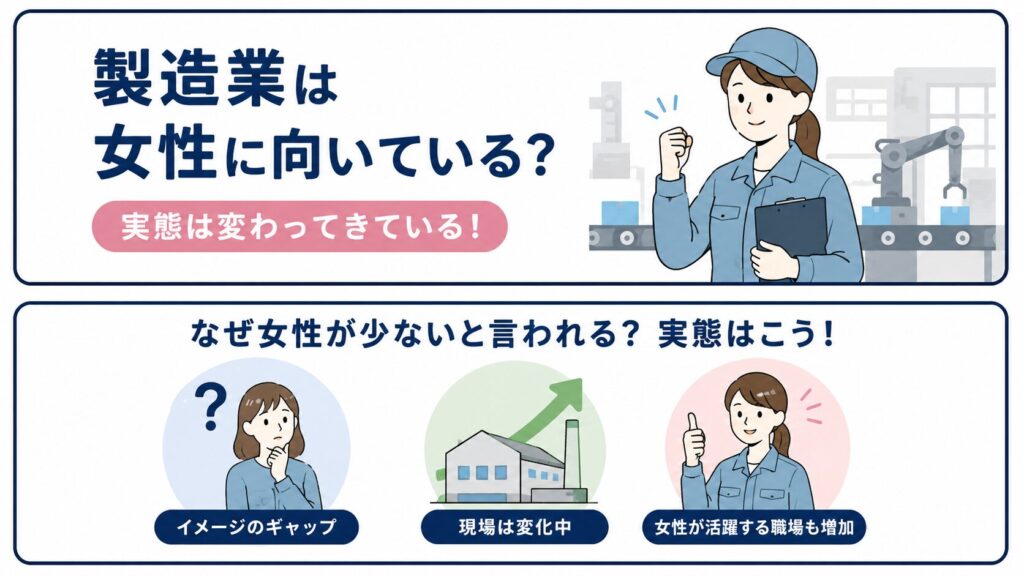 製造業で女性が活躍する現場の変化を示した図解