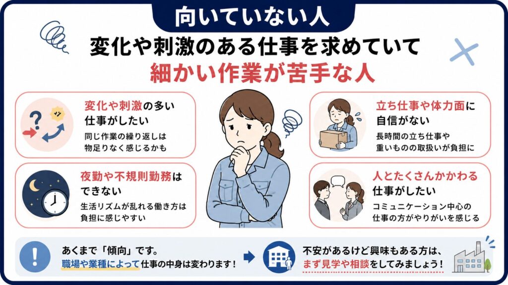製造業に向いていない人の特徴を示した図解