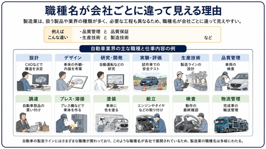 製造業の職種名が会社ごとに違って見える理由を整理した図解